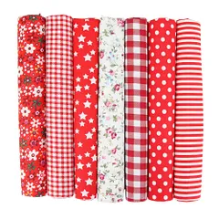 ideamall カットクロス はぎれ 花柄 布 生地 和柄 プリント おしゃれ 手芸 パッチワーク 50×50cm 7枚 (レッド)