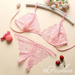スリットの入ったブラジャーとオープンショーツのセット（ピンク） BS-8424