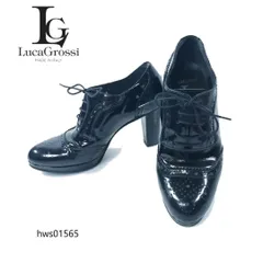 Luca Grossi ブーティ ウイングチップ チャンキーヒール ブラック レディース ルーカグロッシー レースアップ エナメル hws01565