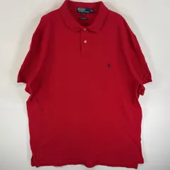 古着 90's/90年代 ポロ・ラルフローレン POLO RALPH LAUREN 鹿の子 半袖 ポロシャツ ワンポイント ロゴ 刺繍 大きいサイズ 2ボタン XXL  レッド 無地 メンズ