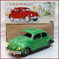 増田屋【VOLKSWAGEN Beetle フォルクスワーゲン ビートル黄緑グリーン】ブリキtin toy carミニチュア自動車MODERN TOYS マスダヤ(箱付)0183
