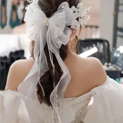 花嫁 リボン ウェディング ブライダル  ヘアピン まとめ髪 シンプル 大人向け ヘアアクセサリー 舞踏会 演劇 パーティー  イベント 鑑賞会 ドレスアップ 可愛い かわいい 上品 レース 夜 ヨル キャバ パール りぼん リボン ピンク クリスマス 大きな