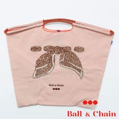 【正規品】 ボールアンドチェーン (スカーフレオパード / ピンクベージュ) Lサイズ  トートバッグ エコバッグ 刺繍 リボン ヒョウ柄