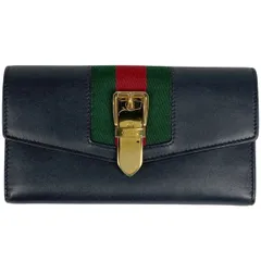 グッチ GUCCI シルヴィ コンチネンタル ウォレット 二つ折り ウェブ シェリーライン 長財布 レザー ブラック 476084 レディース 【中古】
