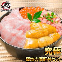 海鮮福袋 築地の海鮮丼セット 究極 約3～4人前 本マグロ大トロ特盛り200g＆無添加生うに＆北海道産イクラ＆王様のネギトロ ギフト