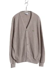 【お得なクーポン配布中!】 80s USA製 ラコステ アクリル ニット カーディガン メンズ レディース L / ヴィンテージ 羽織り 前開き セーター ワンポイント グレージュ