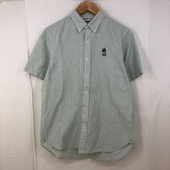 A BATHING APE アベイシングエイプ 半袖ストライプシャツ ホワイト×グリーン Mサイズ