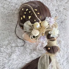 ヘッドドレス 髪飾り＊結婚式 成人式 卒業式 和装 打掛 振袖 袴~ボリューム多め リボン パール 和玉 ロープ 水引 金箔~パープル 薄紫 17本