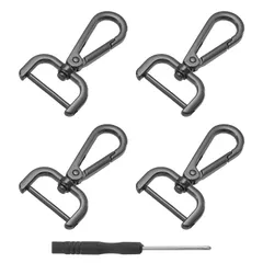 新着商品 uxcell 4個セット スイベルクラスプフック 25mm（1）Dリング取り外し可能なスナップフック メタルロブスタークローフック ネジドライバー付き 財布作りキーチェーン用 黒