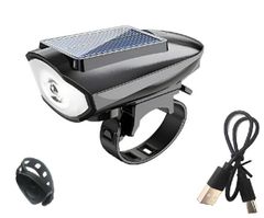 サイクルライト 自転車 高輝度 ソーラー 充電式 LED ライト 防水 着脱簡単 USB充電式  電子ブザー付き 防犯 安全 夜間  dar-jidenlight04 ブラック