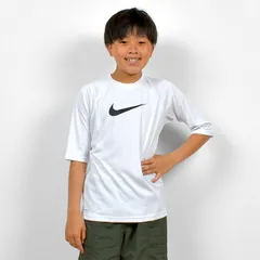 ラッシュガード NIKE ナイキ キッズ 男の子 半袖 子供 フードなし かぶり 130 140 150 160cm NESSD828 N100 白 ホワイト ソリッドショートスリーブハイドロガード Tシャツ 水着 ジュ