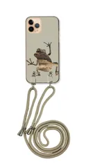 iPhone13 mini  アイフォン13 ミニ スマホケース ショルダーストラップ 紐 付き 蛙 カエル シルエット 自然 写真 カッコイイ かっこいい ベージュ カラー02