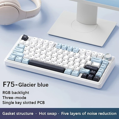 F75 2.4Gワイヤレスメカニカルキーボード、有線ゲーミングRGB 75％レイアウトOEMプロファイルガスケット構造、ホットスワップ可能なキーボード、タイピング最適化、ゲームオフィス用キーボード、PCユニバーサル、ギフト向け、マルチキーキャップオプション