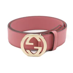 GUCCI グッチ インターロッキングG Gバックル プレーンベルト レザー ピンク ゴールド金具 #80 アウトレット品 546386