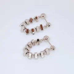 【新品】 ピアス　シルバー　角・ボールチェーン フープ ピアス