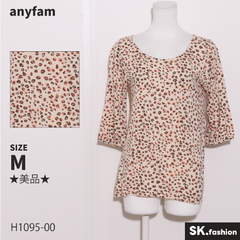★美品★ anyfam エニィファム トップス　カットソー　七分袖　レオパード柄　バックデザイン　綿混 　ベージュ　 【H1095-00】 送料無料　古着　レディース
