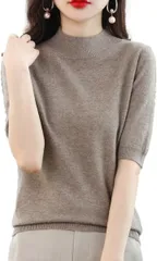 Lopis ニット 半袖 レディース 上品 セーター きれいめ ハイネック 大人 おしゃれ 可愛い トップス エレガント 着やせ 着心地(ベージュ,  M)