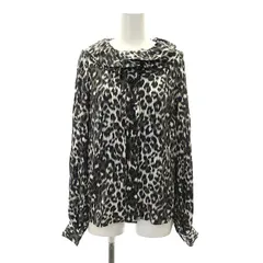 ケイトスペード KATE SPADE レオパード柄シャツ ブラウス 長袖 フリル ヒョウ柄 シルク 00 XS 黒 ブラック 白 ホワイト /AT ■OSのサムネイル