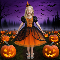 ハロウィン 衣装 子供 子供ドレス かぼちゃ ハロウィン コスプレ 可愛い カボチャ柄 コスチューム ワンピース オレンジ コスプレ衣装 ドレス ハロウィン 女の子 カボチャ 魔女 110cm 120cm 130cm 140cm 150cm