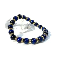 ブルータイガーアイ パワーストーン ブレスレット 8mm  (ゴールド) メンズ・レディース 男性・女性  数珠 虎目石  金運 ●