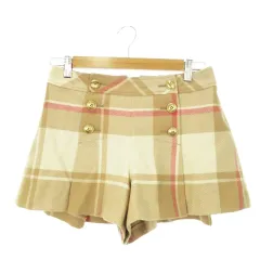 バーバリーブルーレーベル BURBERRY BLUE LABEL キュロット ショートパンツ ハイウエスト 金ボタン ウール チェック 38 M ベージュ /AH6 ■GY18