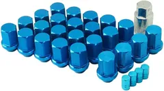 エスティーエスミチコ 互換品スリット ロック レーシング ナット アルミ製 エアバルブキャップ付き 軽量 盗難防止 青 P1.25-24個 6穴用(青 P1.25-24個 6穴用)