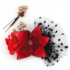 髪飾り ２点セット 京都 西陣 和小物 京あそび MIYAKO ASOBI 赤 成人式 花 和風 浴衣 着物 振袖 袴 七五三 子供 キッズ 結婚式お呼ばれ 卒業式 入学式 コーム 髪留め 日本製 送料無料 W 98 CM-T7-0764 w776　Si