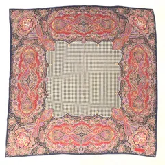 美品 RALPH LAUREN ラルフローレン 大判 シルク100% スカーフ ハンカチ ペイズリー オリエンタル柄 千鳥格子 ブラック レッド マルチカラー