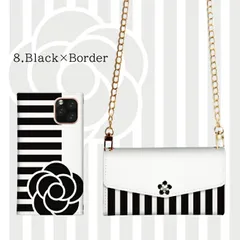 iPhone15ProMax ケース 手帳型 iPhone15 プロマックス  スマホケース ショルダー 肩掛け チェーン付き モノクロ ストラップ 大人女子 可愛い おしゃれ 椿 カメリア 花柄 ミラー付  カラー08