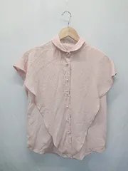 ◇ ⊂ DHOLIC くすみカラー パールボタン フレンチスリーブ シャツ ブラウス ピンク系 レディース E  【1411130015014】