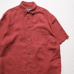 90's 00's エディーバウアー 100% リネン ボタンダウンシャツ 半袖 (L) 濃赤系 無地 90年代 00年代 旧タグ オールド EddieBauer　アメリカ古着 USED  ビンテージ ヴィンテージ