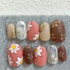 【No.6】ネイルチップ ミラーフラワー 大人 綺麗め オフィスネイル