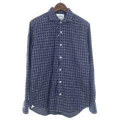 ガリポリカミチェリア/GALLIPOLI camiceria etna 千鳥柄 コットン 起毛 ネル セミワイドカラー ネイビー シャツ ネイビー  サイズ メンズ48