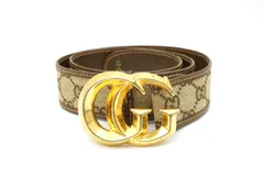 オールド グッチ 65-26(約XS) ヴィンテージ ビッグロゴ バックル ベルト GGキャンバス 茶 ブラウン GUCCI 3011k