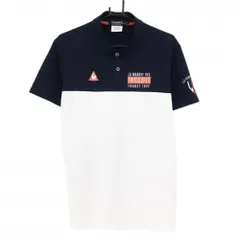 【美品】ルコックゴルフ 半袖ポロシャツ  白×ネイビー バイカラー ロゴ刺しゅう メンズ LL ゴルフウェア le coq sportif