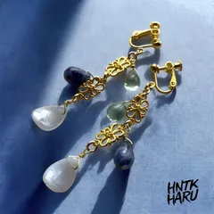 HNTK ブルーレースアゲート花びら＆2色ドロップ　イヤリングピアス選択 P0429