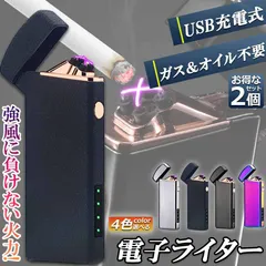 電子ライター プラズマ ライター usb ライター 2個セット 小型 充電式 ガスオイル不要 防風 軽量 薄型 点火用 プレゼント 電子ターボライターのサムネイル