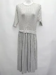 ◇ ⊂ NATURAL BEAUTY BASIC リブ　ニット　ドッキング 五分袖 膝下 ワンピース サイズM グリーン レディース P  【1409250029608】