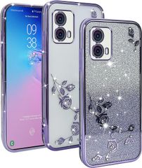 【数量限定】ケース『AFINER』新型 軽量 超薄型 g24 TPU [ 透明なグリッターカバー ] Motorola(モトローラ) moto moto g24 専用 キラキラ輝くスマホケースで超薄くて衝撃に強い 擦り傷防止 レンズ保護 着脱簡単（パープル）