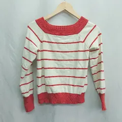 ◇ ⊇ ROSE BUD ローズバッド ストライプ柄 長袖 ニット セーター サイズF ホワイト系 オレンジ レディース E  【1410290056448】