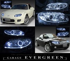 NCEC ロードスター 前期 4連LEDイカリング＆LEDファイバー＆ウインカークリア加工 仕様 純正加工品 ドレスアップ ヘッドライト HID用