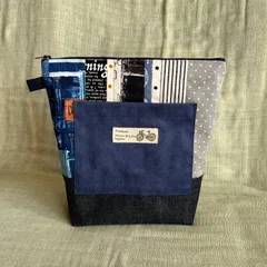 no.B 20 ★ハンドメイド★ストライプ　大型ポーチ　おむつやお着替え収納に！