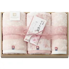 【ギフト】[タオル類]今治謹製 さくら紋織 桜染めフェイスタオル2P&ウォッシュタオル(木箱入)