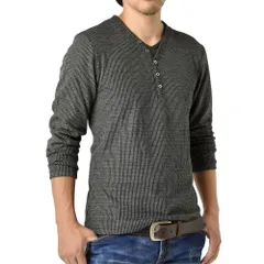 長袖カットソー 《41ブラック》 新品 未使用  畔ワッフル Yヘンリー【D1U】【ゆうパケット】 ファッション メンズ トップス 