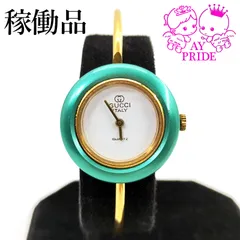 【美品・稼働品】グッチ　チェンジベゼル(BS-05)　腕時計　バングル　ゴールド　ヴィンテージ　クォーツ　オールドグッチ　電池式時計　メタリック　グリーン