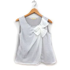 ビームスハート BEAMS HEART ボーダー シフォン カットソー ノースリーブ 丸首 リボン グレー 灰 ホワイト 白 /FT45