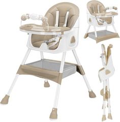 UBRAVOO ベビーチェア ハイローチェア キッズチェア 6ヶ月-3歳 折りたたみ 五点式安全ベルト 二段テーブル付き 収納袋付き 高さ調節 組立簡単 軽量 離乳食 多機能 赤ちゃん用 お食事椅子 テーブルチェア 持ち運び便利(カーキ)のサムネイル