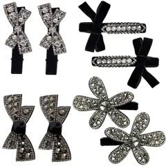 8個セット ヘアピン 前髪 ヘアピン おしゃれ 前髪留め BetterJonny ップ ダッカールクリップ ヘアクリップ 黒 ヘアアクセサリー キラキラピン 前髪クリップ ベロア 髪飾り 3種類 可愛い 弓 と大きな花 各形状2つ