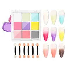 aninako グラデーション ネイル パウダー 9色 パレットネイルパウダー ミラーパウダー 固形 ネイルパウダー パレットネイルアート ジェルネイル グラデーションカラー メタリックパウダー 6本スポンジチップ付き (レインボーカラー 01)