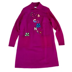 80s 90s 昭和レトロ LAURA GIACCONE ひざ丈 ニットワンピース ピンク ヴィンテージ 古着